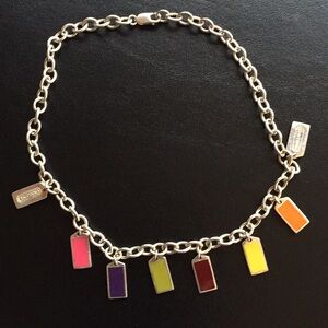 Coach sterling silver enamel hangtag thick link necklace NEW